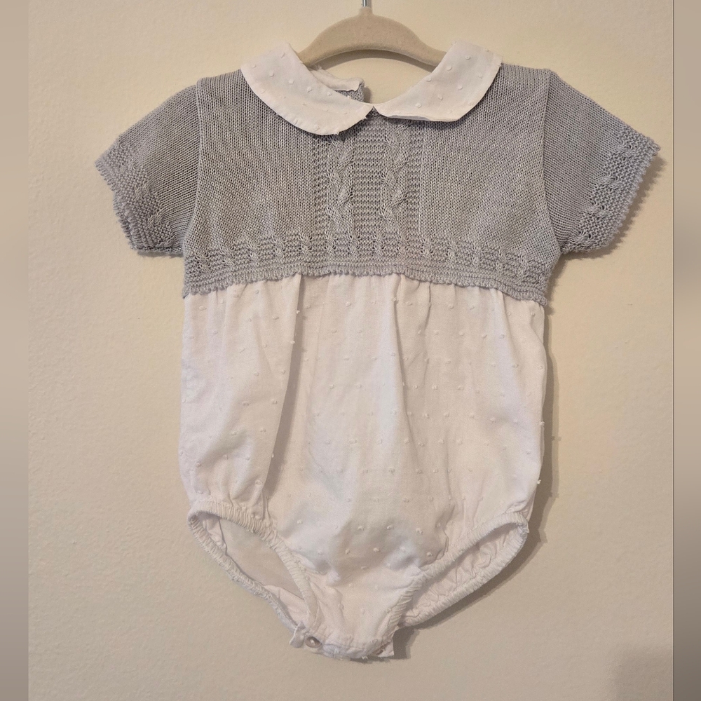 Baby white/grey knit romper